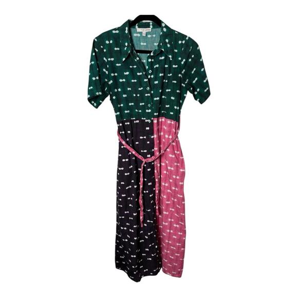 Busayo Pink and Green Color Block Short Sleeve Maxi Belted Dress Size 6 - Picture 1 of 9